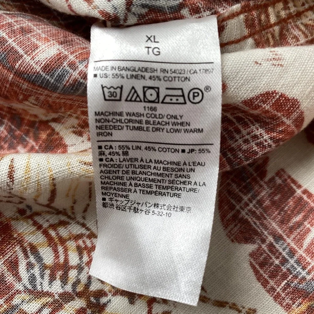Banana Republic Shirt Mens XL Multicolor Leaf Linen Hawaiian Aloha Button Up
